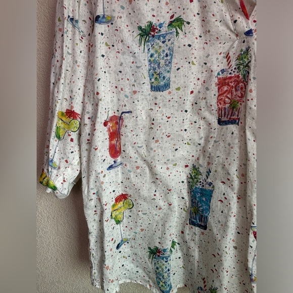 Vilagallo 100% Linen Tropical Cocktail Print 3/4 Sleeve Blouse EU 42 10 L - Picture 2 of 9